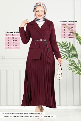 moda selvim الفستان خمري 4747ZNK903-M - Thumbnail