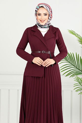 moda selvim الفستان خمري 4747ZNK903-M - Thumbnail