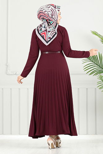 moda selvim الفستان خمري 4747ZNK903-M - Thumbnail