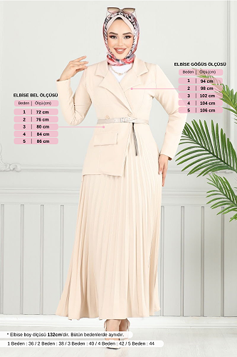 moda selvim Dress 4747ZNK903-M Stone - Thumbnail