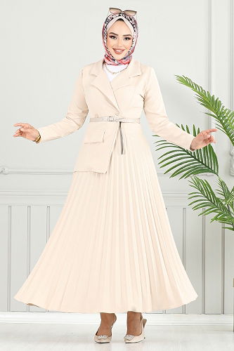 moda selvim Dress 4747ZNK903-M Stone - Thumbnail