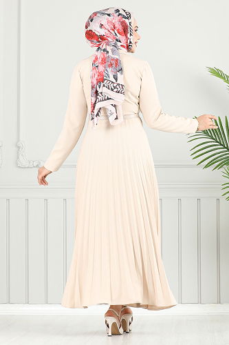 moda selvim Dress 4747ZNK903-M Stone - Thumbnail