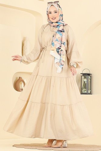 moda selvim Dress 4791ZNK1009 Cream - Thumbnail