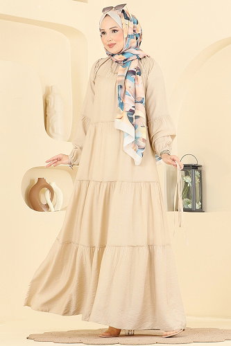 moda selvim الفستان كريمي 4791ZNK1009 - Thumbnail