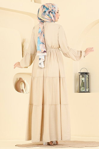 moda selvim الفستان كريمي 4791ZNK1009 - Thumbnail