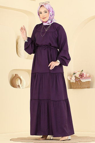 moda selvim الفستان أرجواني 4791ZNK1009 - Thumbnail