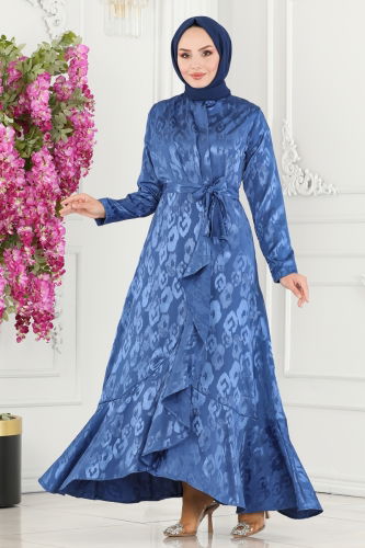 moda selvim Dress 5000HBS856 Indigo - Thumbnail