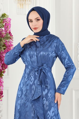 moda selvim Dress 5000HBS856 Indigo - Thumbnail