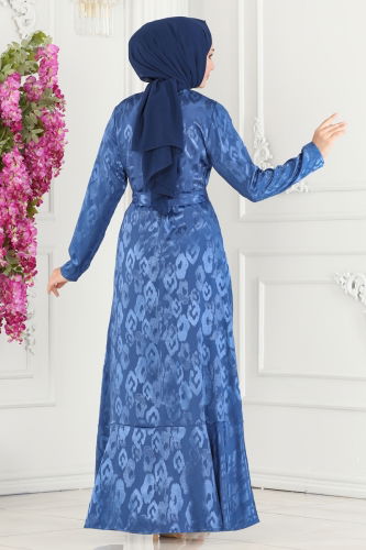 moda selvim Dress 5000HBS856 Indigo - Thumbnail