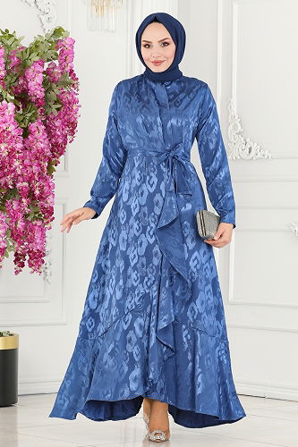 moda selvim Dress 5000HBS856 Indigo - Thumbnail