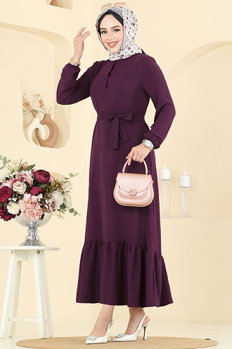 moda selvim Dress 5001BM387 Damson - Thumbnail