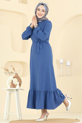 moda selvim Dress 5001BM387 Indigo - Thumbnail
