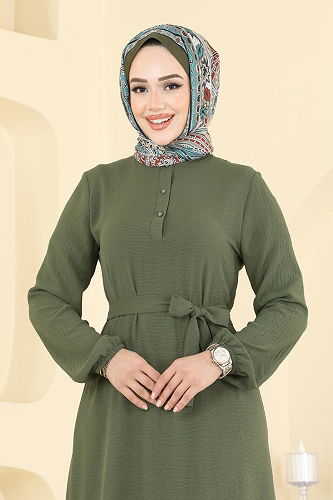 moda selvim Dress 5001BM387 Khaki - Thumbnail