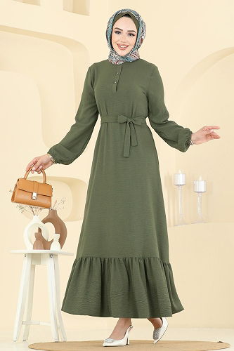 moda selvim الفستان اخضر عفني 5001BM387 - Thumbnail