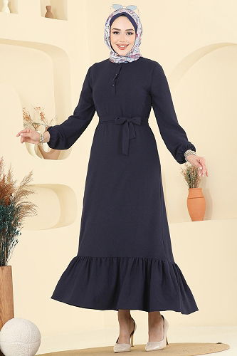 moda selvim Dress 5001BM387 Navy Blue - Thumbnail