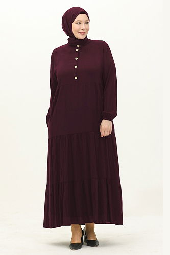 moda selvim Dress 5001ERK1158 Damson - Thumbnail
