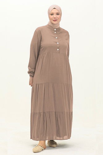 moda selvim الفستان بيج 5001ERK1158 - Thumbnail