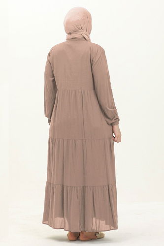 moda selvim الفستان بيج 5001ERK1158 - Thumbnail