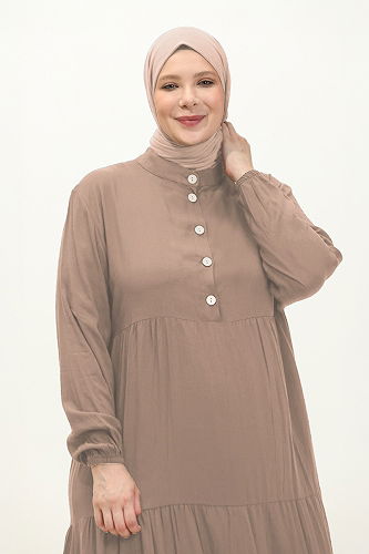 moda selvim الفستان بيج 5001ERK1158 - Thumbnail