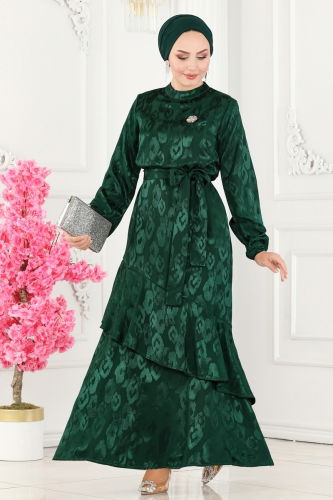 moda selvim Dress 5001HBS856 Emerald - Thumbnail