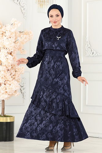 moda selvim Dress 5001HBS856 Navy Blue - Thumbnail