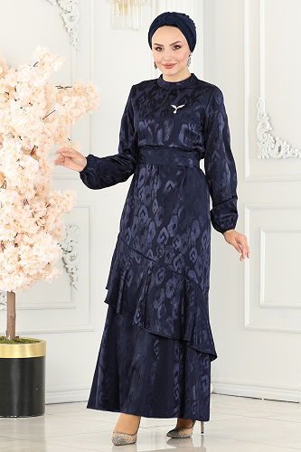 moda selvim Dress 5001HBS856 Navy Blue - Thumbnail