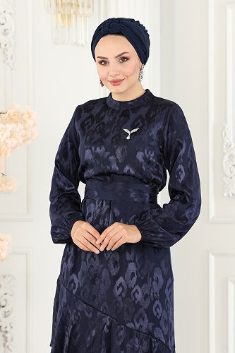 moda selvim Dress 5001HBS856 Navy Blue - Thumbnail