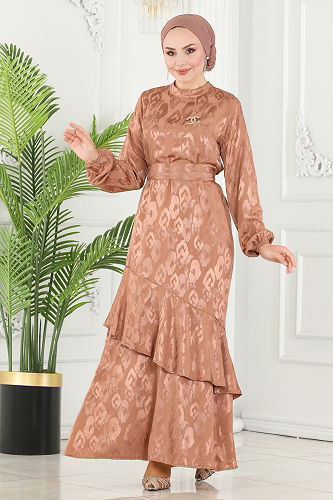 moda selvim الفستان بيج 5001HBS856 - Thumbnail
