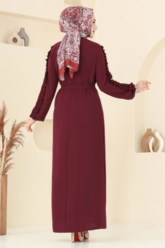 moda selvim Dress 5001MDA386 Burgundy - Thumbnail