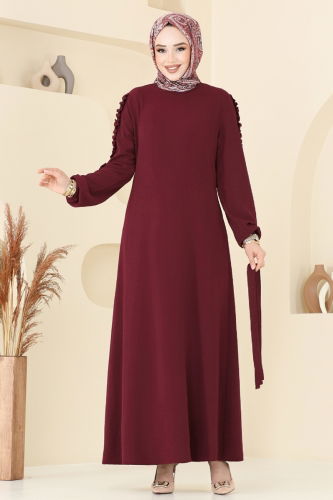 moda selvim Dress 5001MDA386 Burgundy - Thumbnail