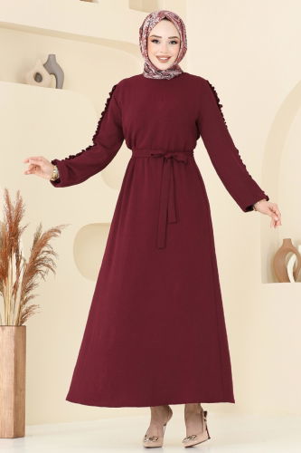 moda selvim Dress 5001MDA386 Burgundy - Thumbnail