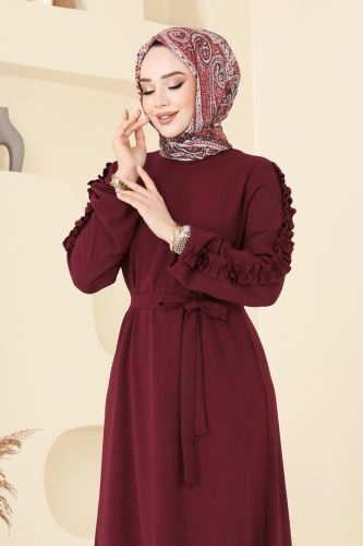 moda selvim Dress 5001MDA386 Burgundy - Thumbnail