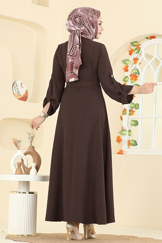 moda selvim Dress 5002BM387 Bitter Brown - Thumbnail