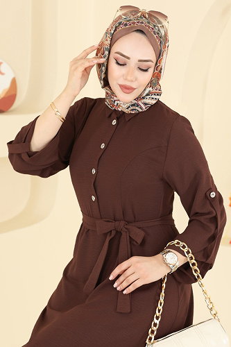 moda selvim الفستان بني 5002BM387 - Thumbnail