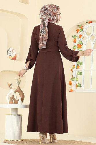 moda selvim الفستان بني 5002BM387 - Thumbnail