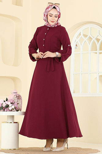 moda selvim الفستان خمري 5002BM387 - Thumbnail