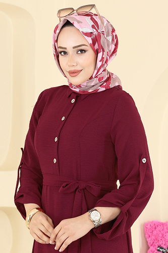 moda selvim الفستان خمري 5002BM387 - Thumbnail