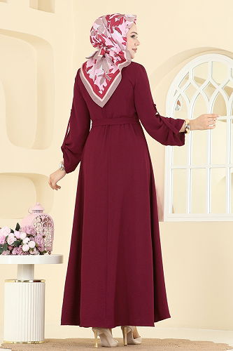 moda selvim الفستان خمري 5002BM387 - Thumbnail