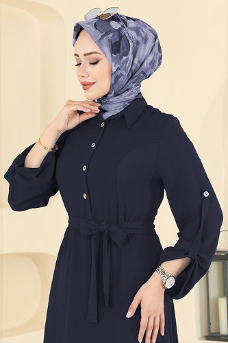 moda selvim Dress 5002BM387 Dark Navy Blue - Thumbnail