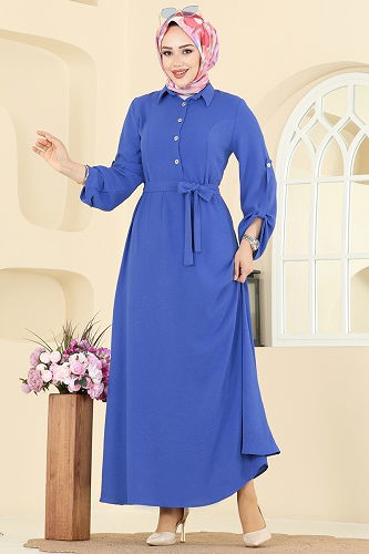 moda selvim Dress 5002BM387 Indigo - Thumbnail