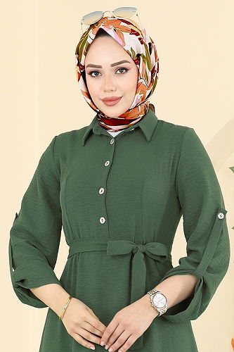 moda selvim الفستان أخضر عفني 5002BM387 - Thumbnail