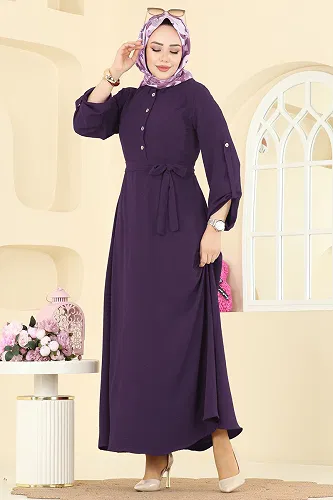 moda selvim Dress 5002BM387 Purple - Thumbnail