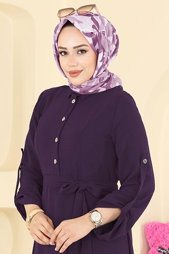 moda selvim الفستان أرجواني 5002BM387 - Thumbnail