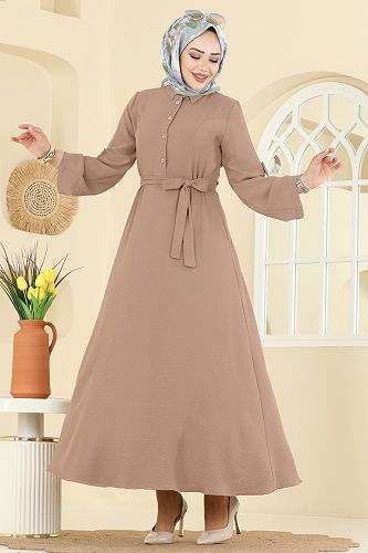 moda selvim الفستان بيج 5002BM387 - Thumbnail