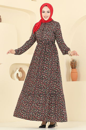 moda selvim الفستان أسود 5002ERK1158 - Thumbnail