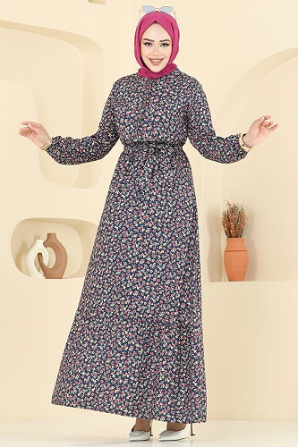 moda selvim الفستان كحلي 5002ERK1158 - Thumbnail