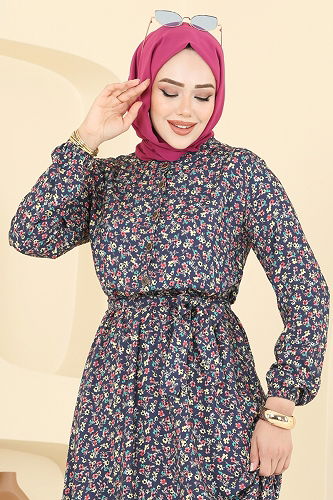 moda selvim الفستان كحلي 5002ERK1158 - Thumbnail