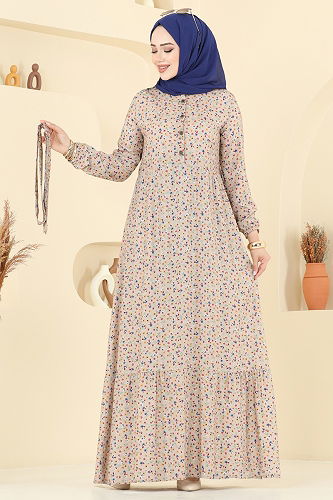 moda selvim الفستان بيج 5002ERK1158 - Thumbnail