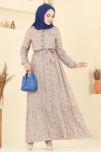 moda selvim الفستان بيج 5002ERK1158 - Thumbnail