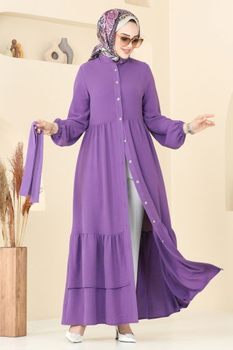moda selvim الفستان ليلكي غامق 5002MDA386 - Thumbnail